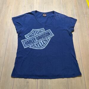 Harley-Davidson women's Sz L/XL blue v-neck short-sleeve T-shirt Nevada